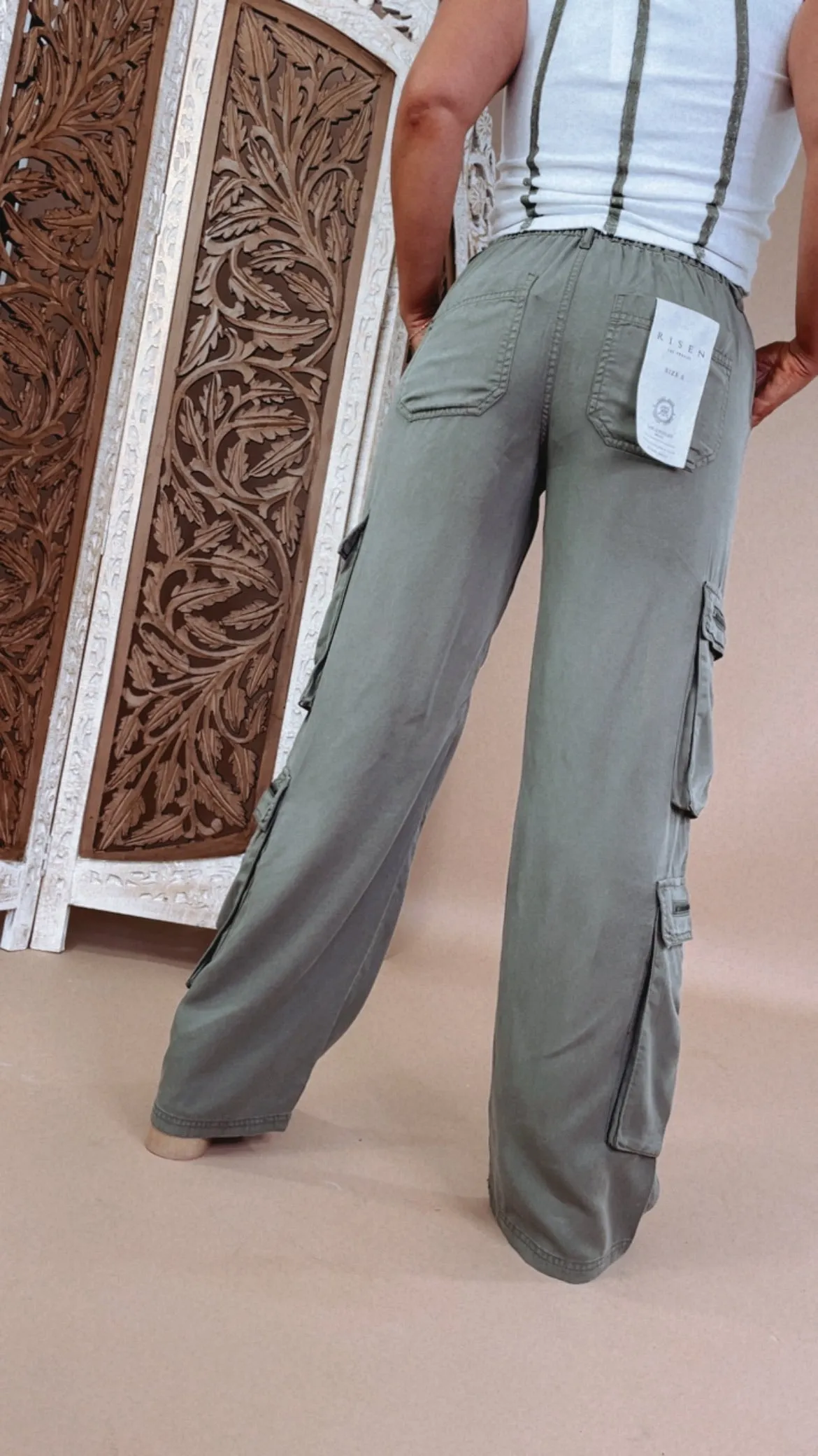 Olive High Rise Cargo Pants, Risen