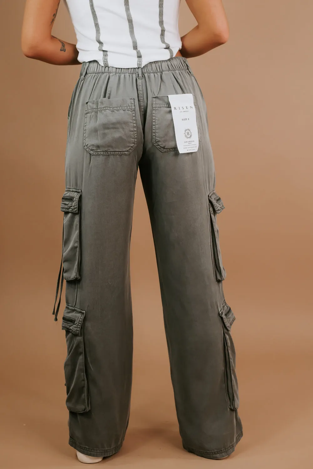 Olive High Rise Cargo Pants, Risen