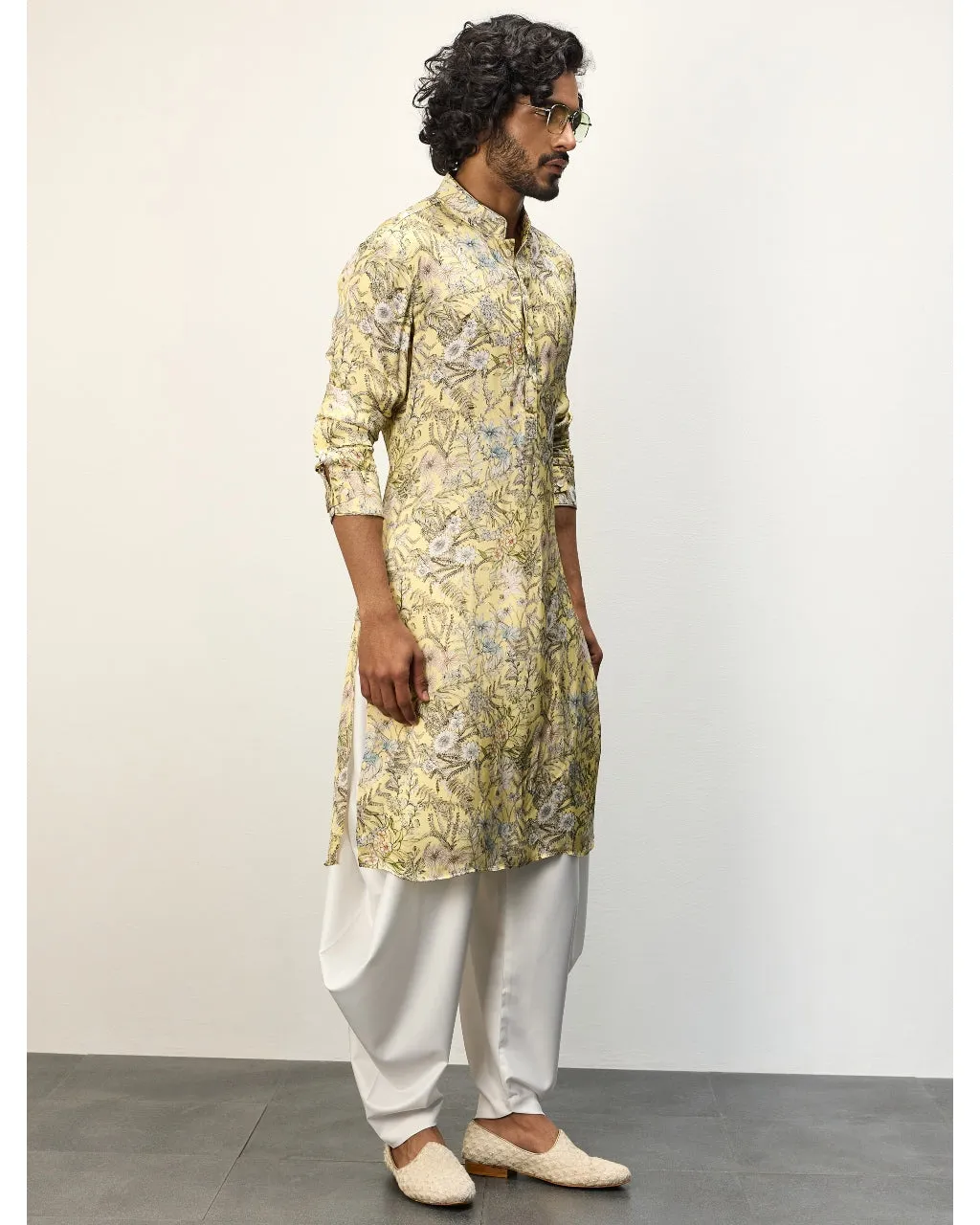 Pastel Yellow Floral Printed Kurta Set
