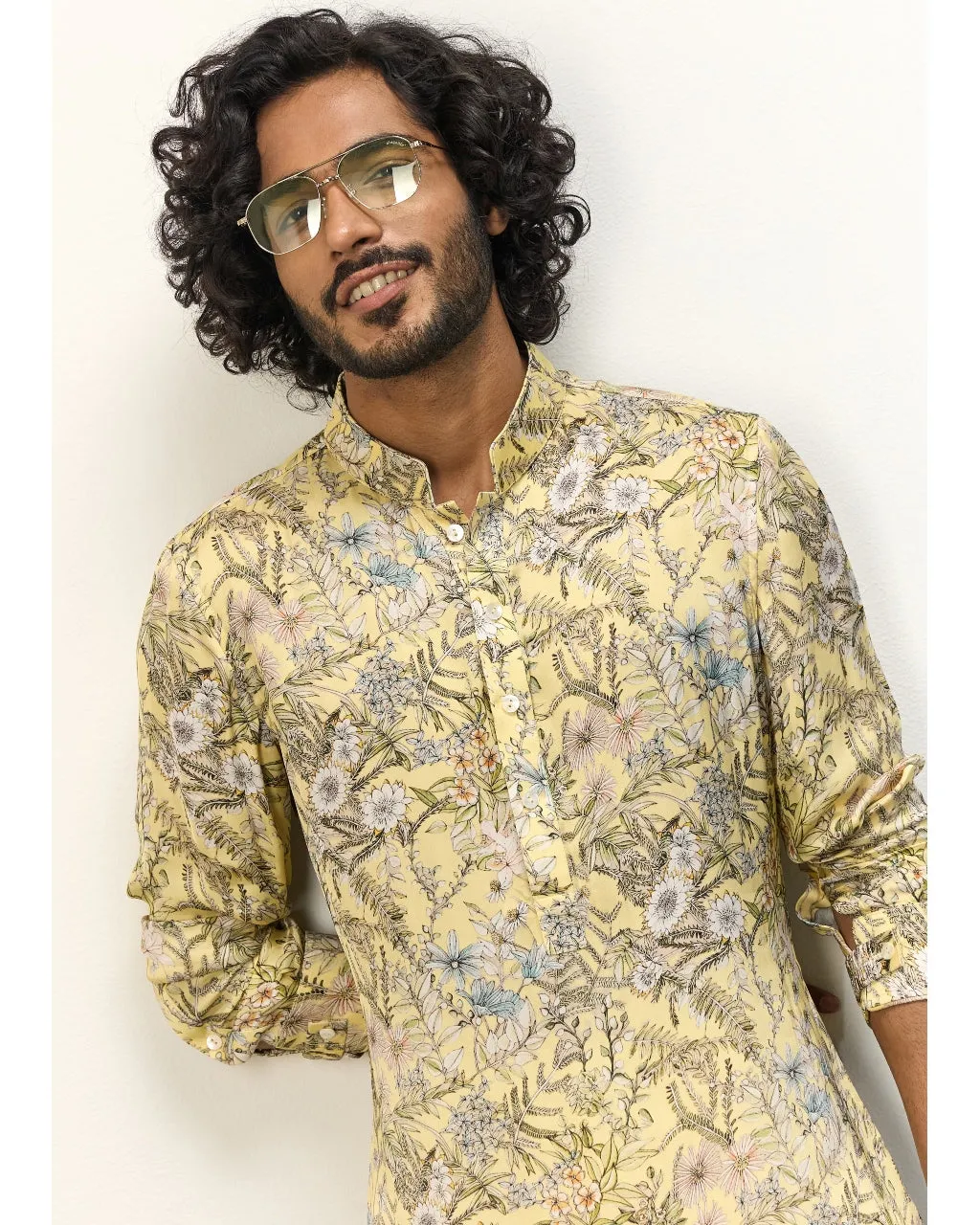 Pastel Yellow Floral Printed Kurta Set