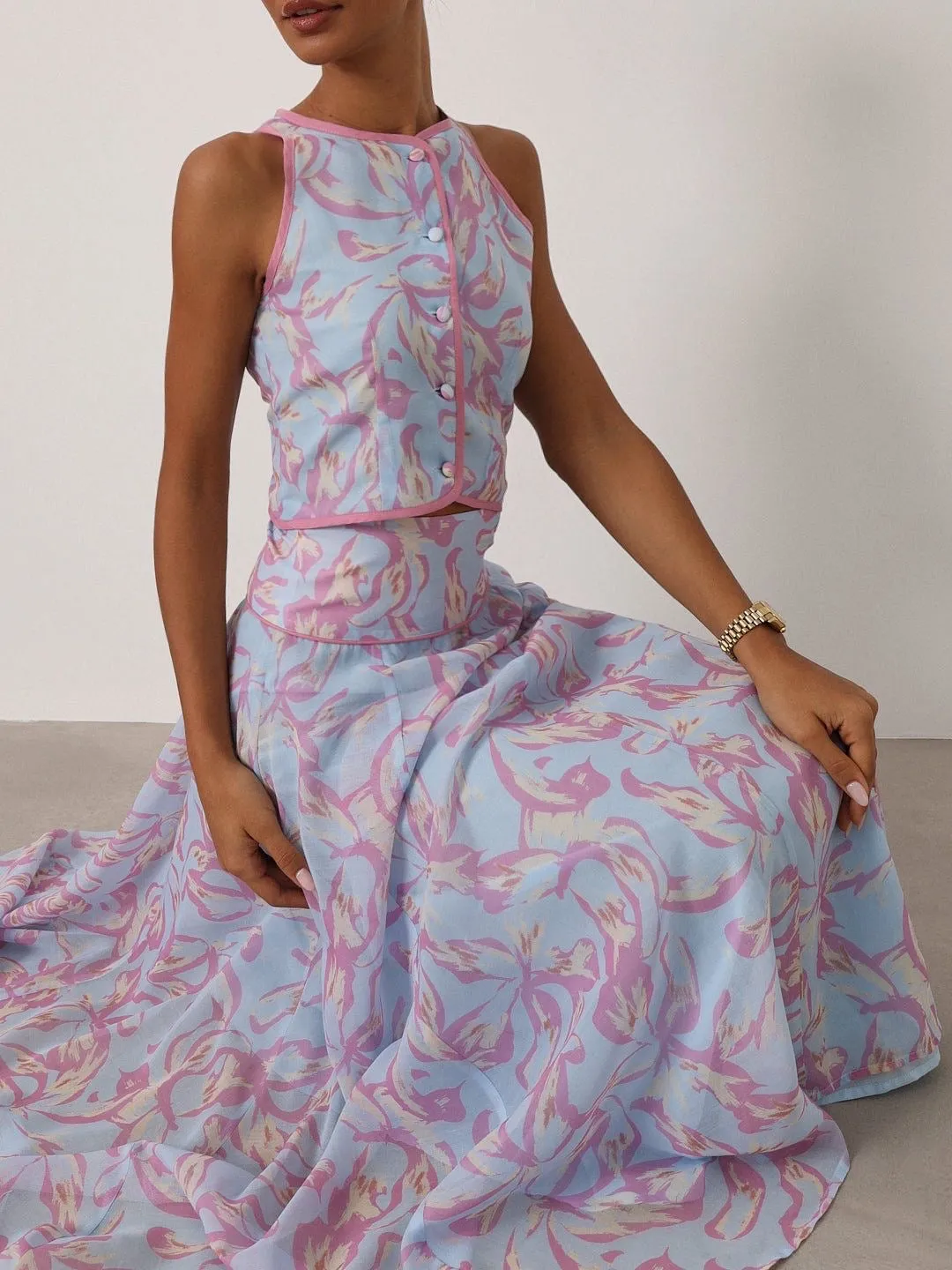 Patriza Printed Dream Top | Pastel Blue Mix