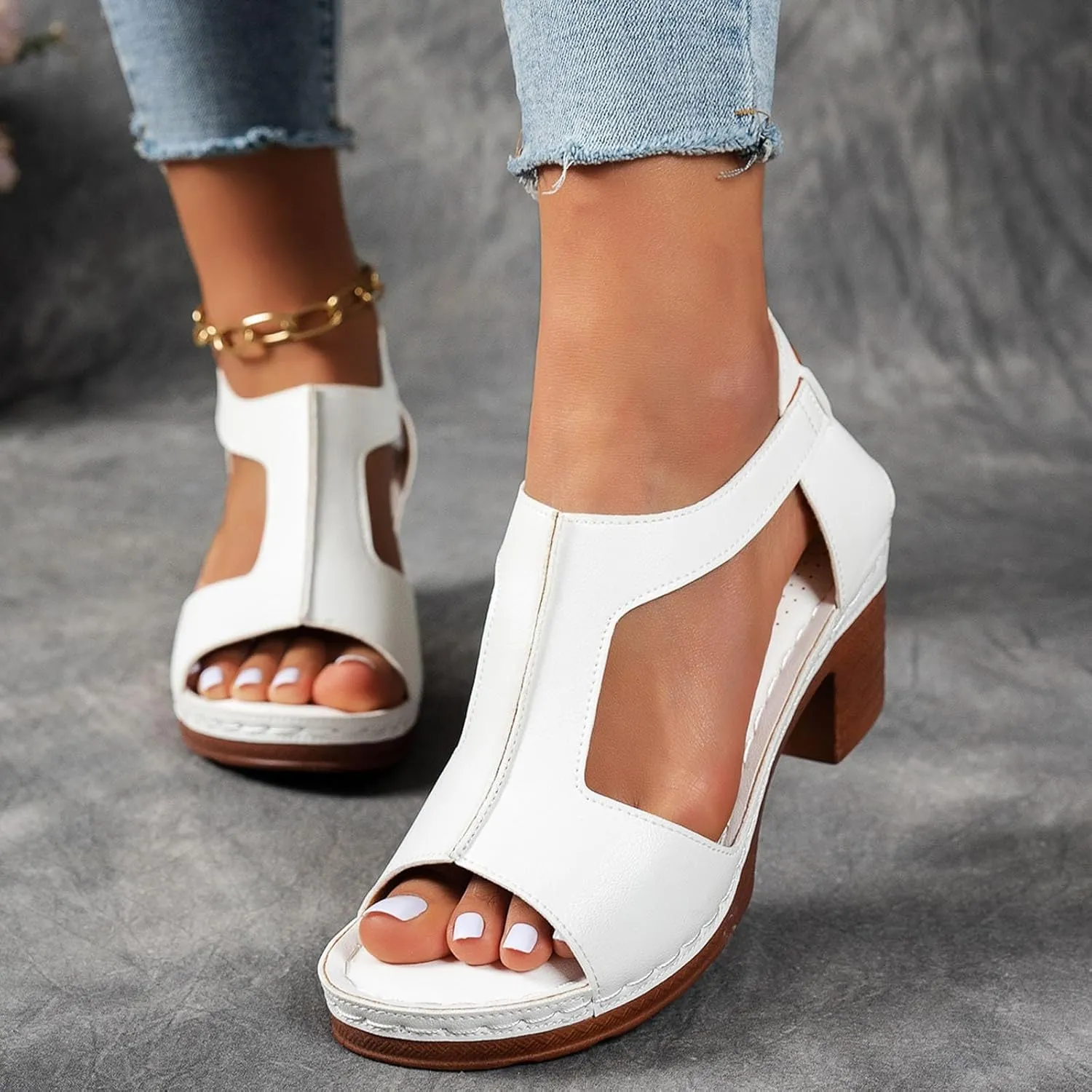 Platform Wedge Sandals for Women 2025 Dressy Summer Chunky Heel Ankle Strap Wedges Casual Hollow Out Open Toe Block Heels Comfortable Sandal Work Sandals for Women Office Breathable Dress Shoes
