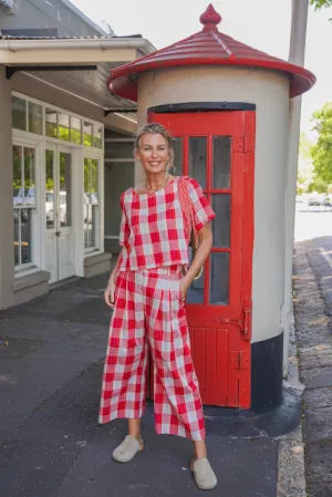 Red Check Cropped Keaton Pants