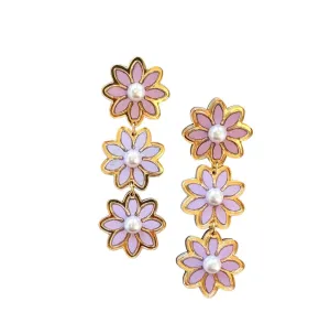Spring lavender daisy dangle earrings