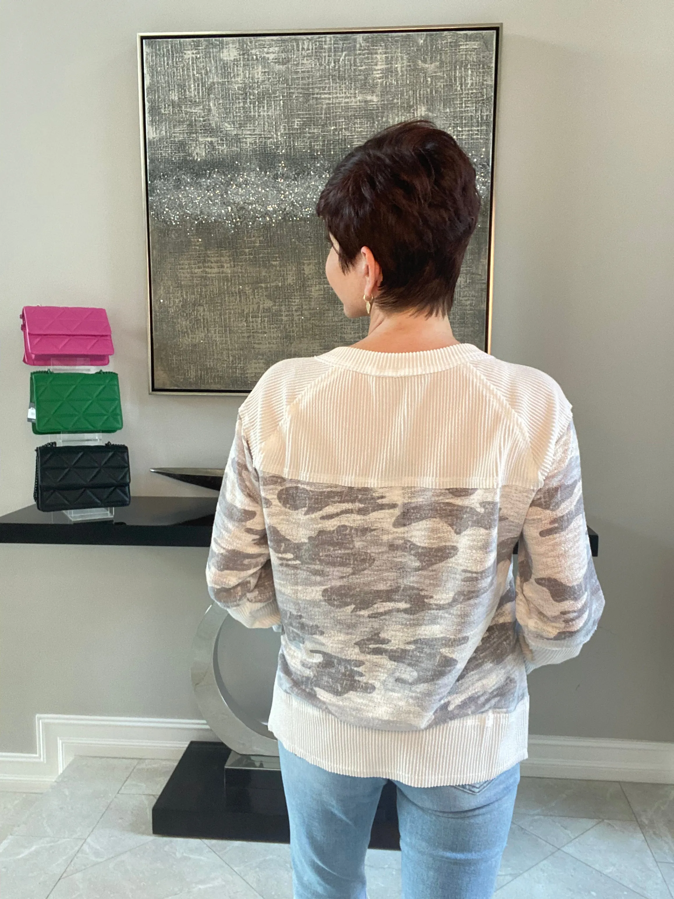 Urban Rib Contrast V Neck Top