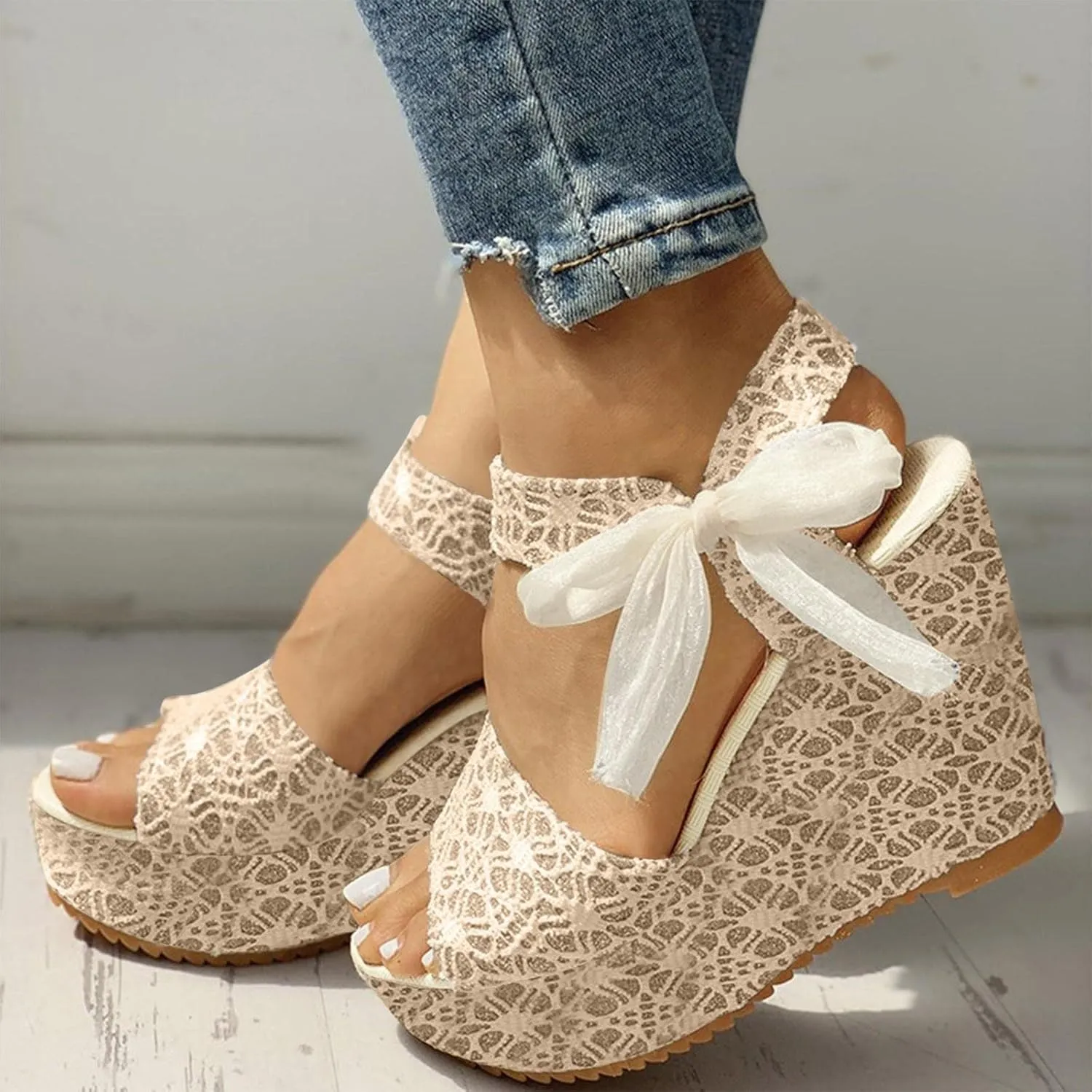 Wedge Sandal for Women Ankle Strap Flatform Arch Support Fish Mouth Toe Shoes Platform Espadrilles Waterproof Non-Slip