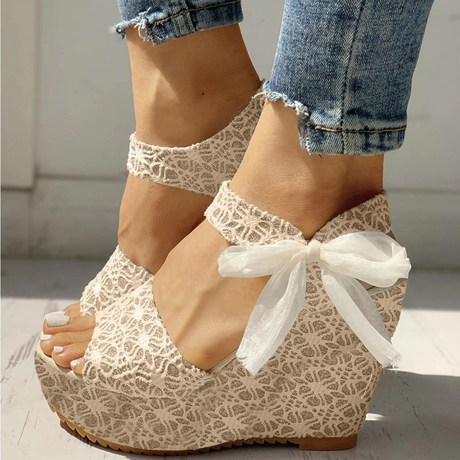 Wedge Sandal for Women Ankle Strap Flatform Arch Support Fish Mouth Toe Shoes Platform Espadrilles Waterproof Non-Slip