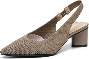 Women's Knitted Pointed Toe Slingback Heels Pumps,Comfortable Elastic Band Chunky Heel Sandals Low Heel Slip On Casual Work Office Dress Shoes