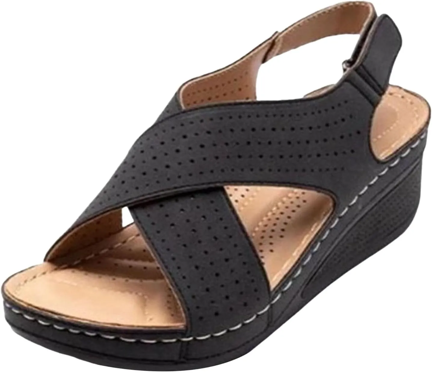 Women's Sandals Shoes Plantar Fasciitis 2025 Summer Comfort Wedge Open Toe Ankle Strap Wide Fit Cushion Sandals