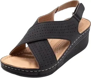 Women's Sandals Shoes Plantar Fasciitis 2025 Summer Comfort Wedge Open Toe Ankle Strap Wide Fit Cushion Sandals