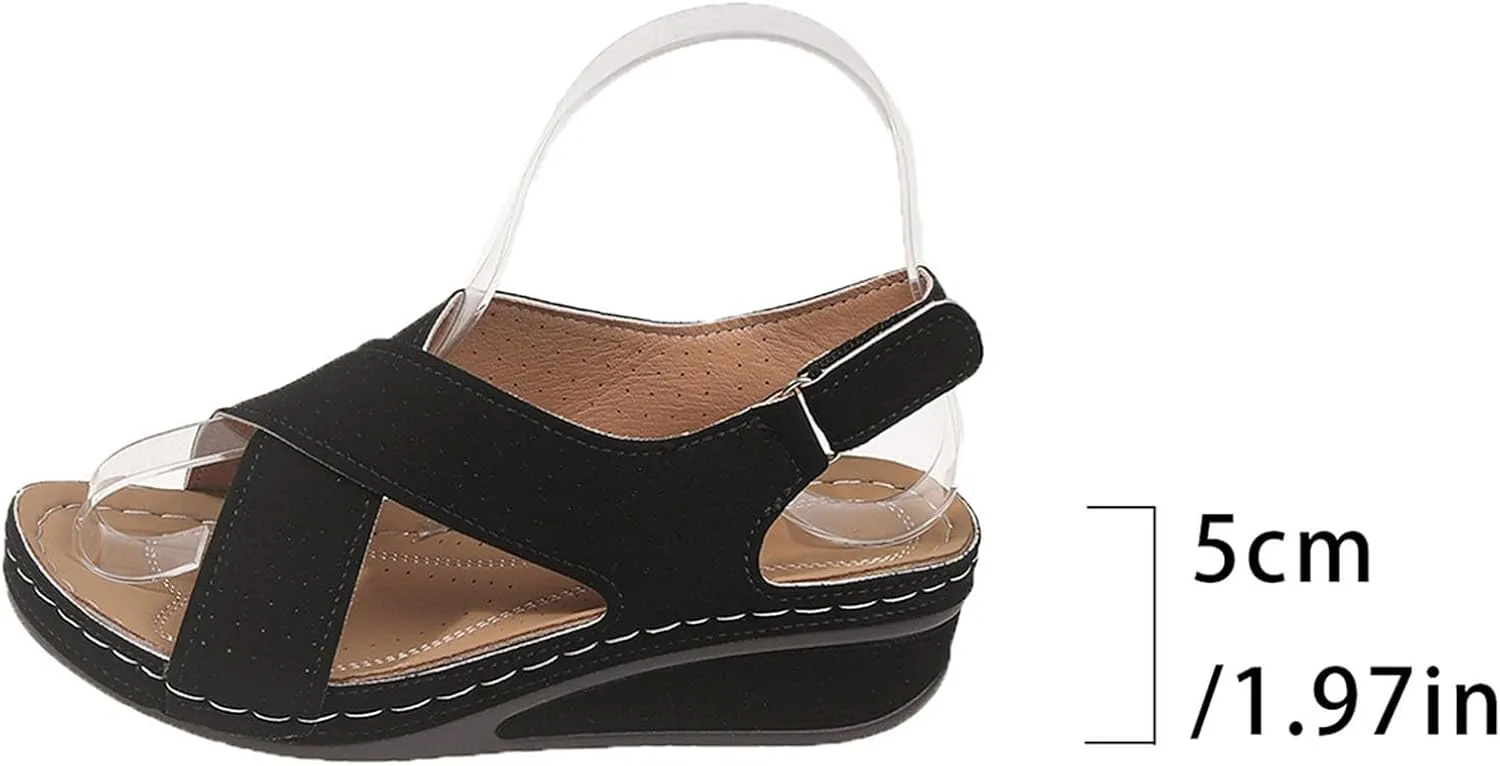Women's Sandals Shoes Plantar Fasciitis 2025 Summer Comfort Wedge Open Toe Ankle Strap Wide Fit Cushion Sandals