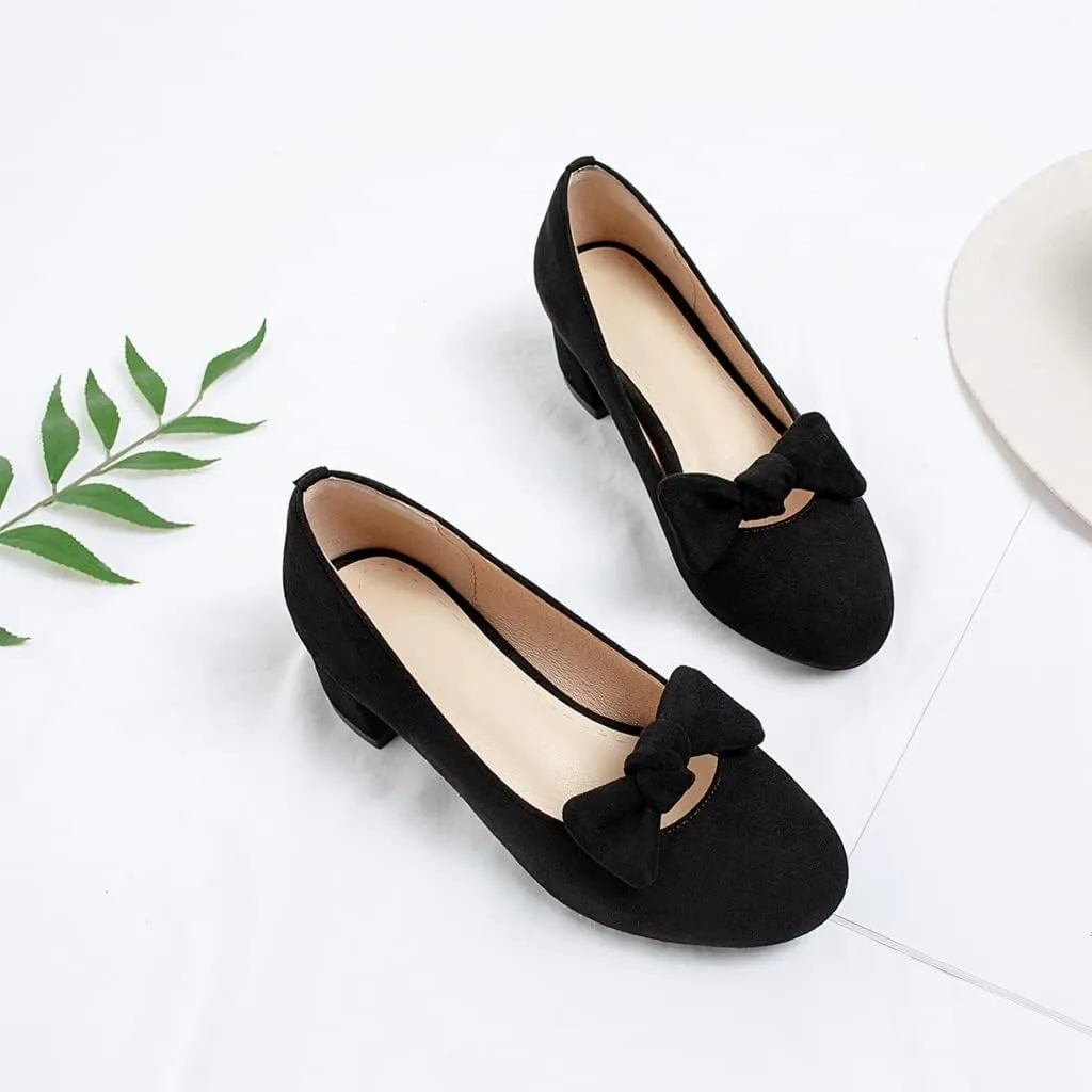 Women's Square Toe Comfy Kitten Low Heel Pumps Slip On Suede Classic Bowtie Office Work Dress Shoes